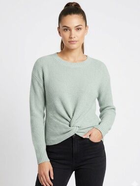 47 Aerie Twist-Front Knit Long Sleeve Top – Size XS | Soft Sage |Fall Minimalist